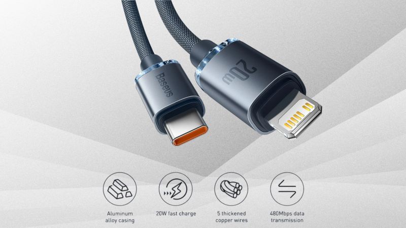 Cáp sạc Baseus Crystal Shine USB-C to Lightning CAJY000201